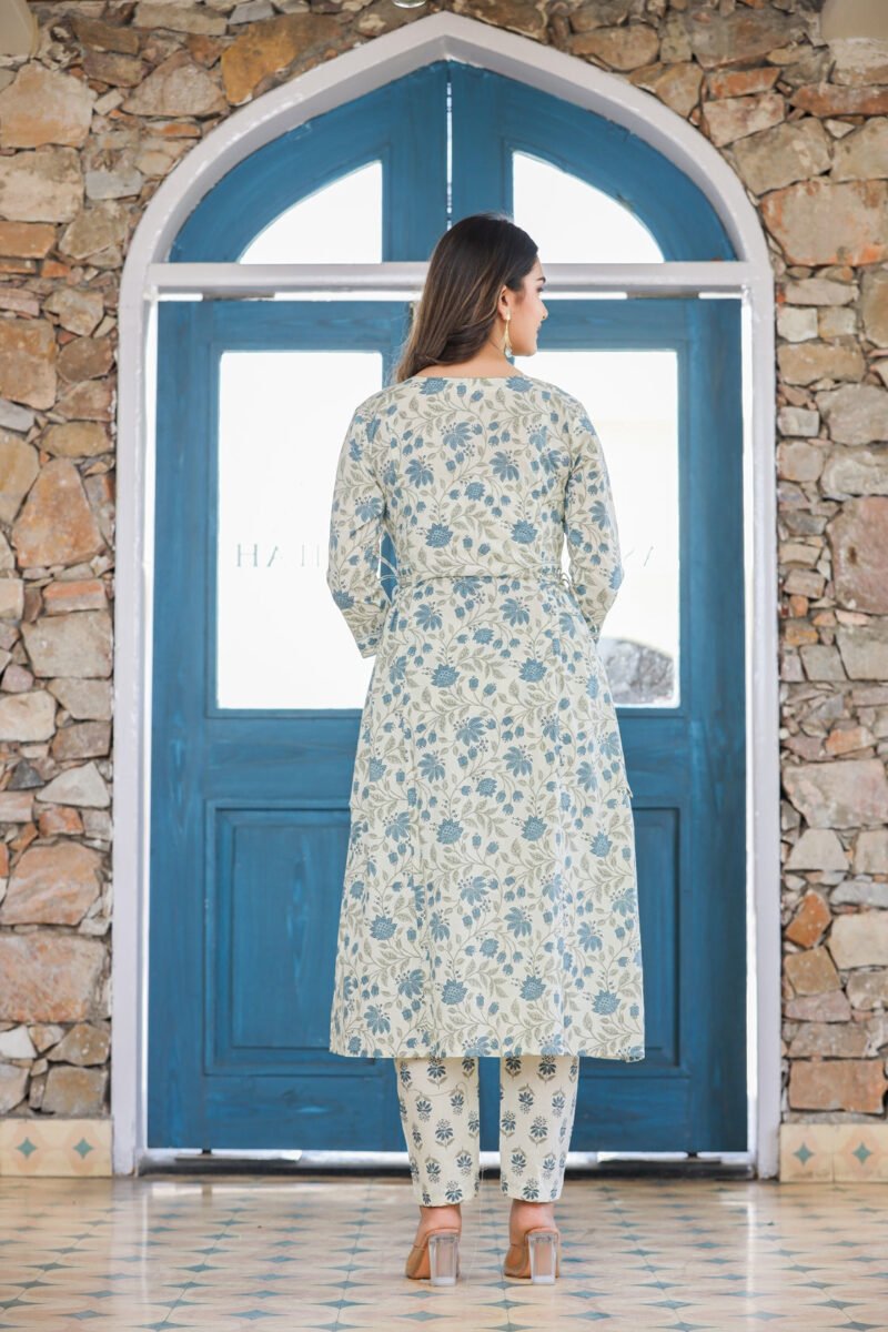 Elegant Blue Floral Poly Rayon Kurta Set (3-Piece) - Image 6