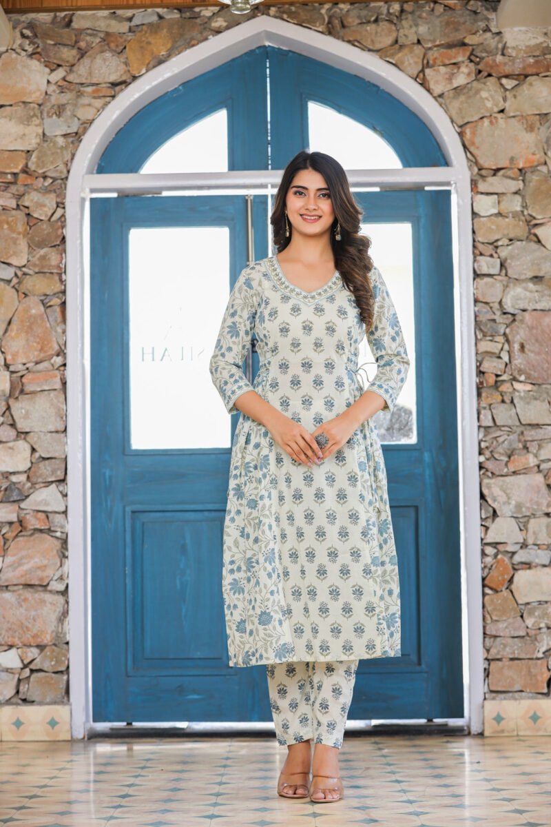 Elegant Blue Floral Poly Rayon Kurta Set (3-Piece) - Image 5