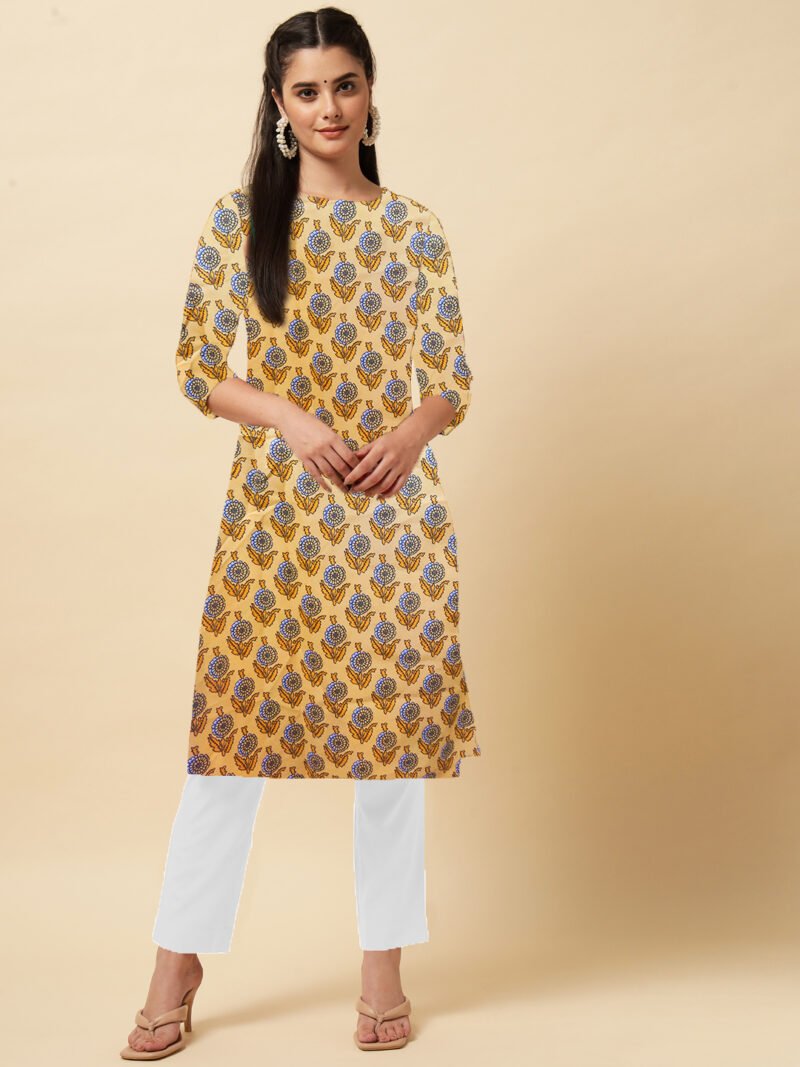 Elegant yellow Printed Rayon Kurti (1-Piece)