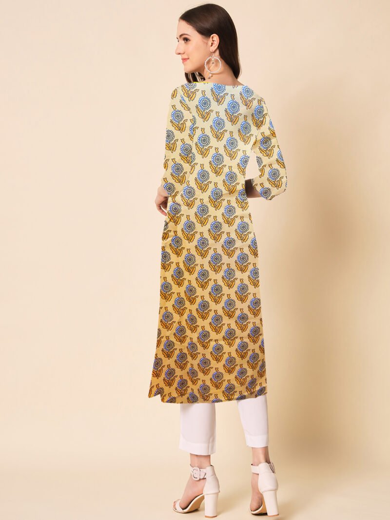 Elegant yellow Printed Rayon Kurti (1-Piece) - Image 2