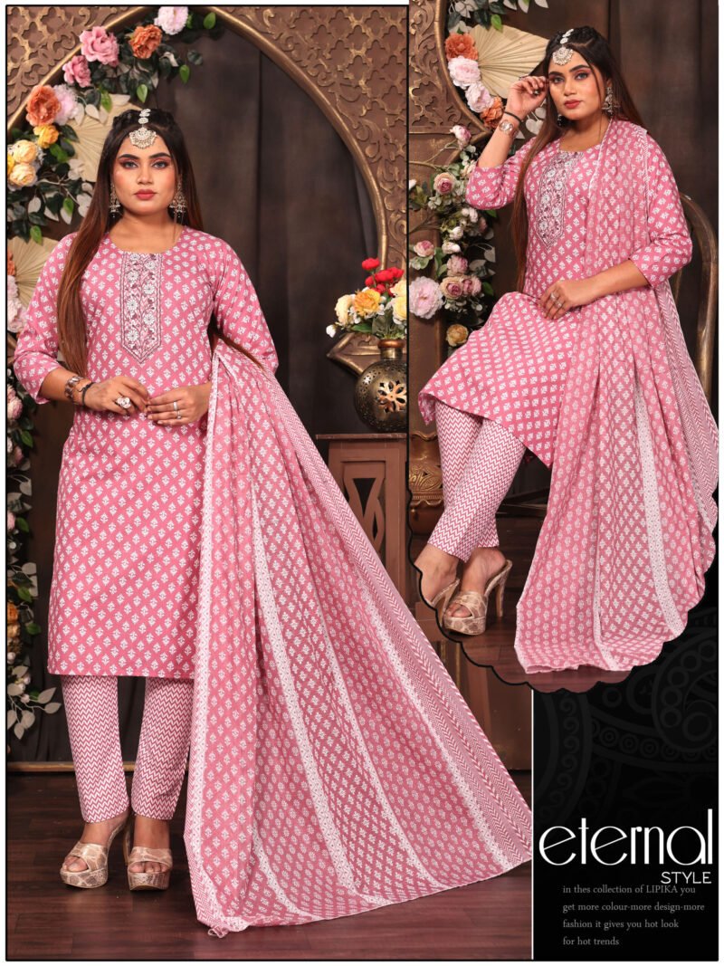 Graceful Pink Cotton Kurta Set (3-Piece)