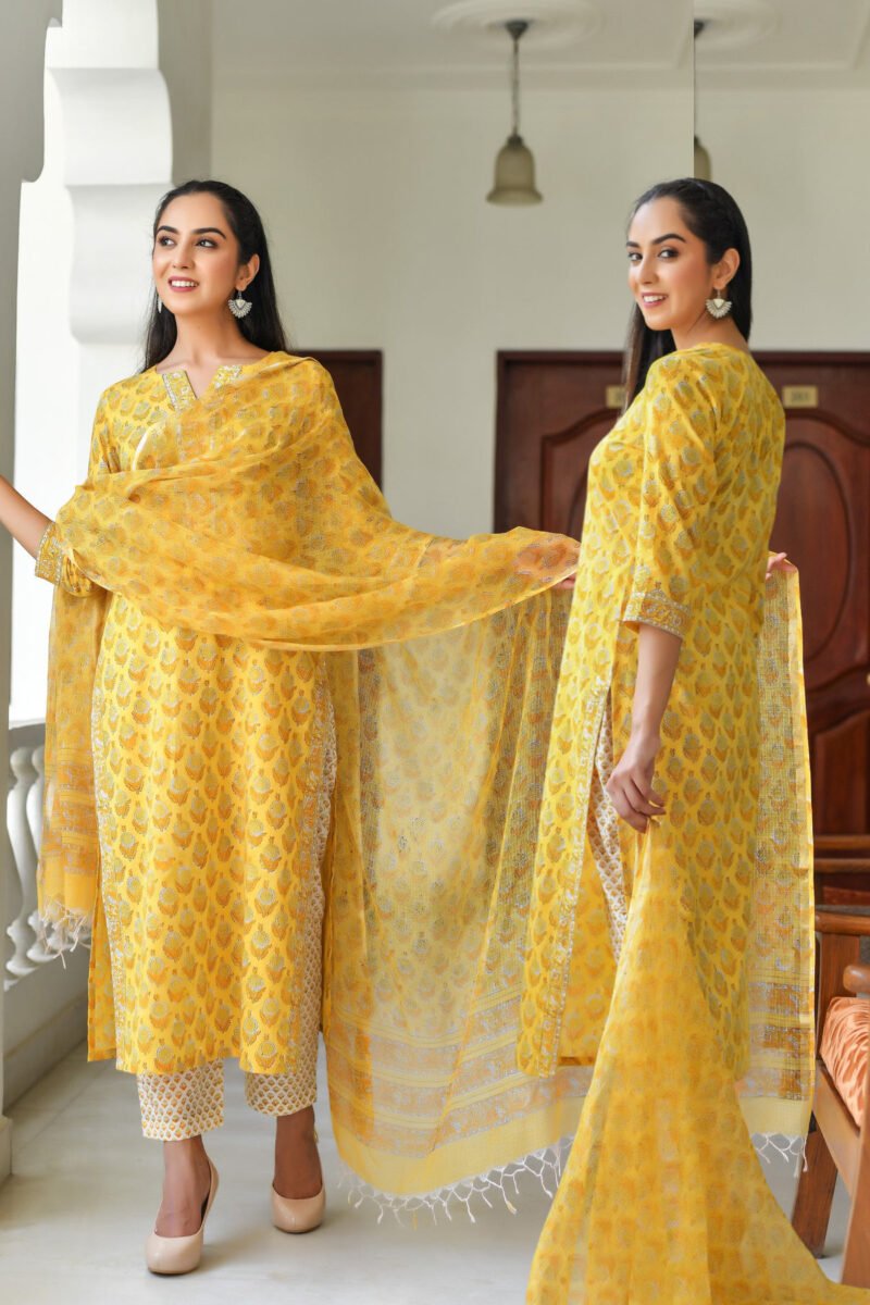 Radiant Yellow Printed Poly Rayon Kurta Set (3-Piece) - Image 7