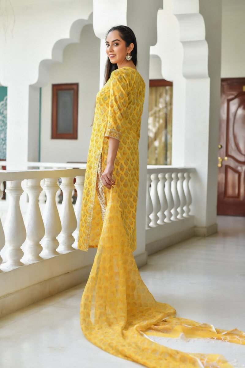 Radiant Yellow Printed Poly Rayon Kurta Set (3-Piece) - Image 6