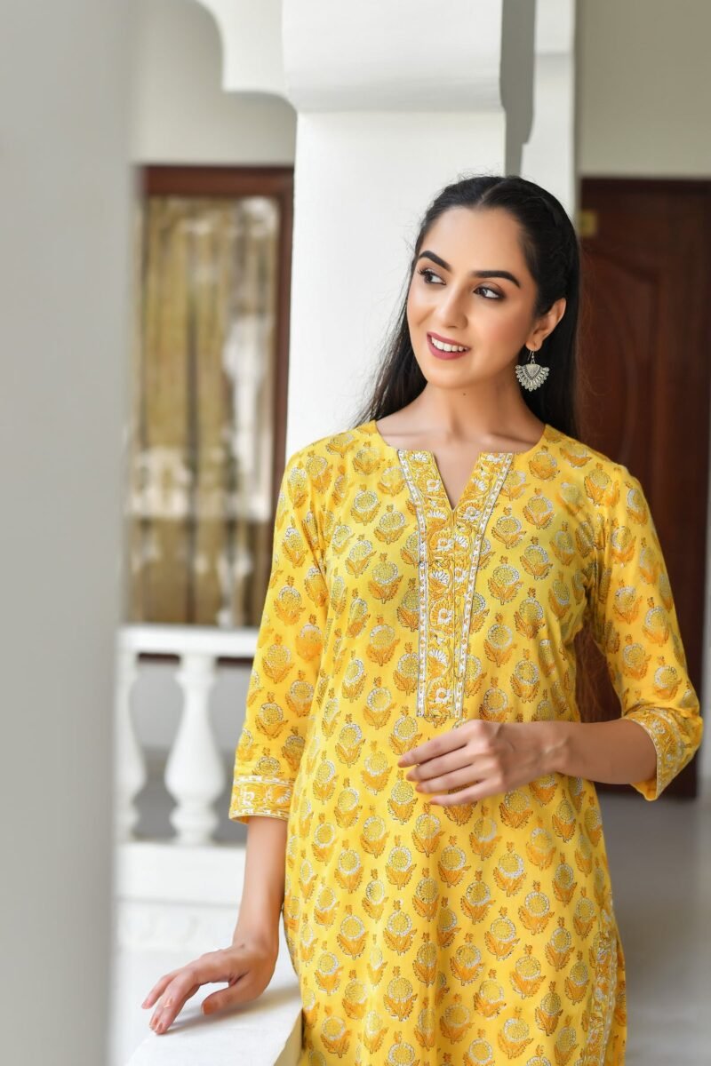 Radiant Yellow Printed Poly Rayon Kurta Set (3-Piece) - Image 5