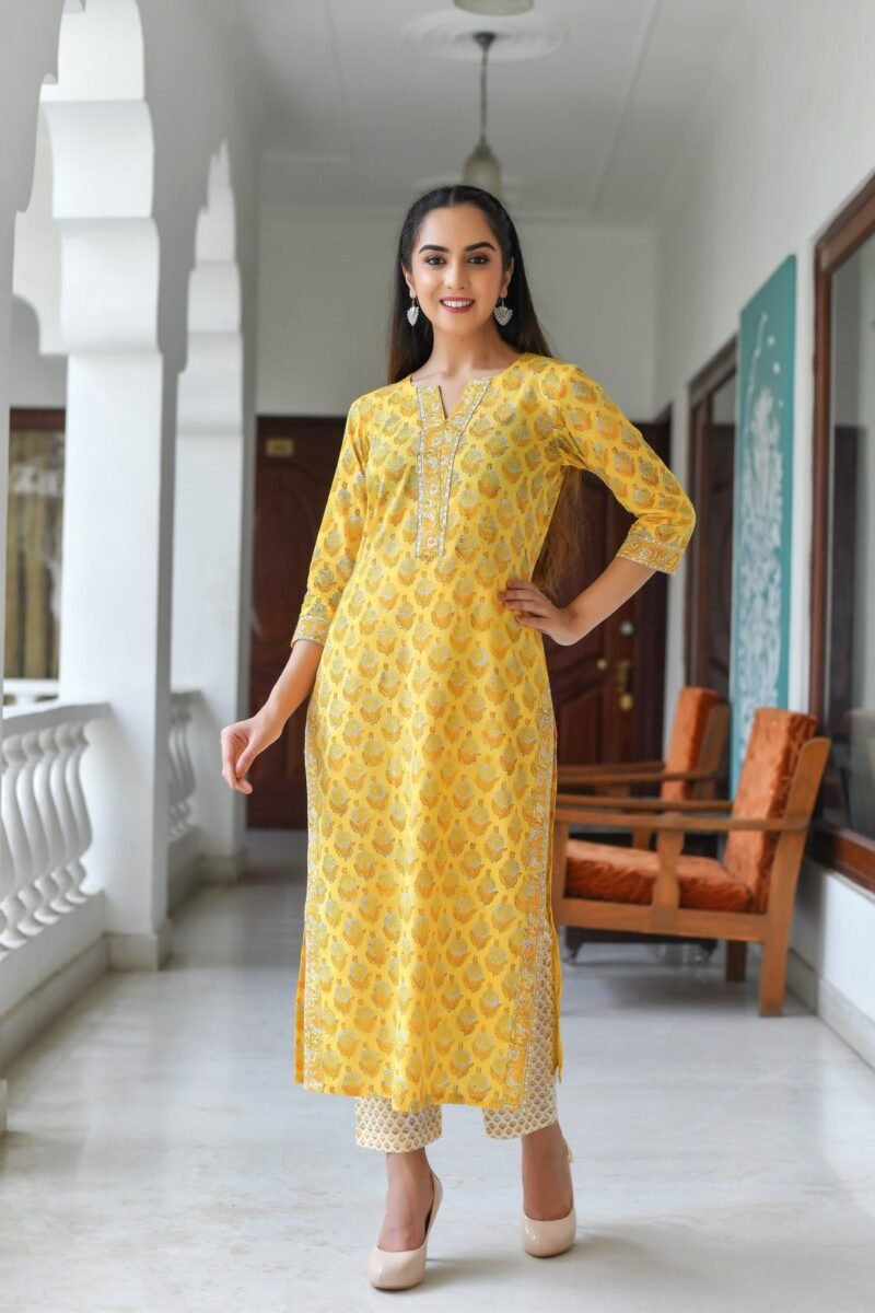 Radiant Yellow Printed Poly Rayon Kurta Set (3-Piece) - Image 4