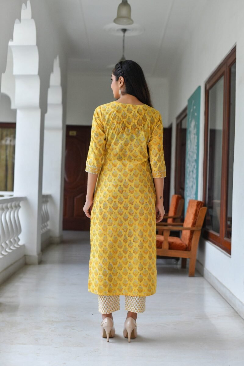 Radiant Yellow Printed Poly Rayon Kurta Set (3-Piece) - Image 2