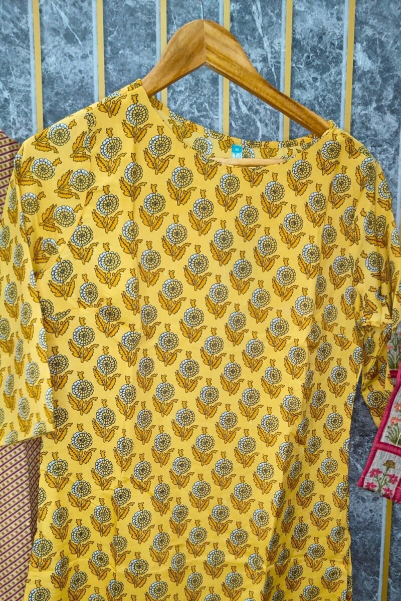 Elegant yellow Printed Rayon Kurti (1-Piece) - Image 2