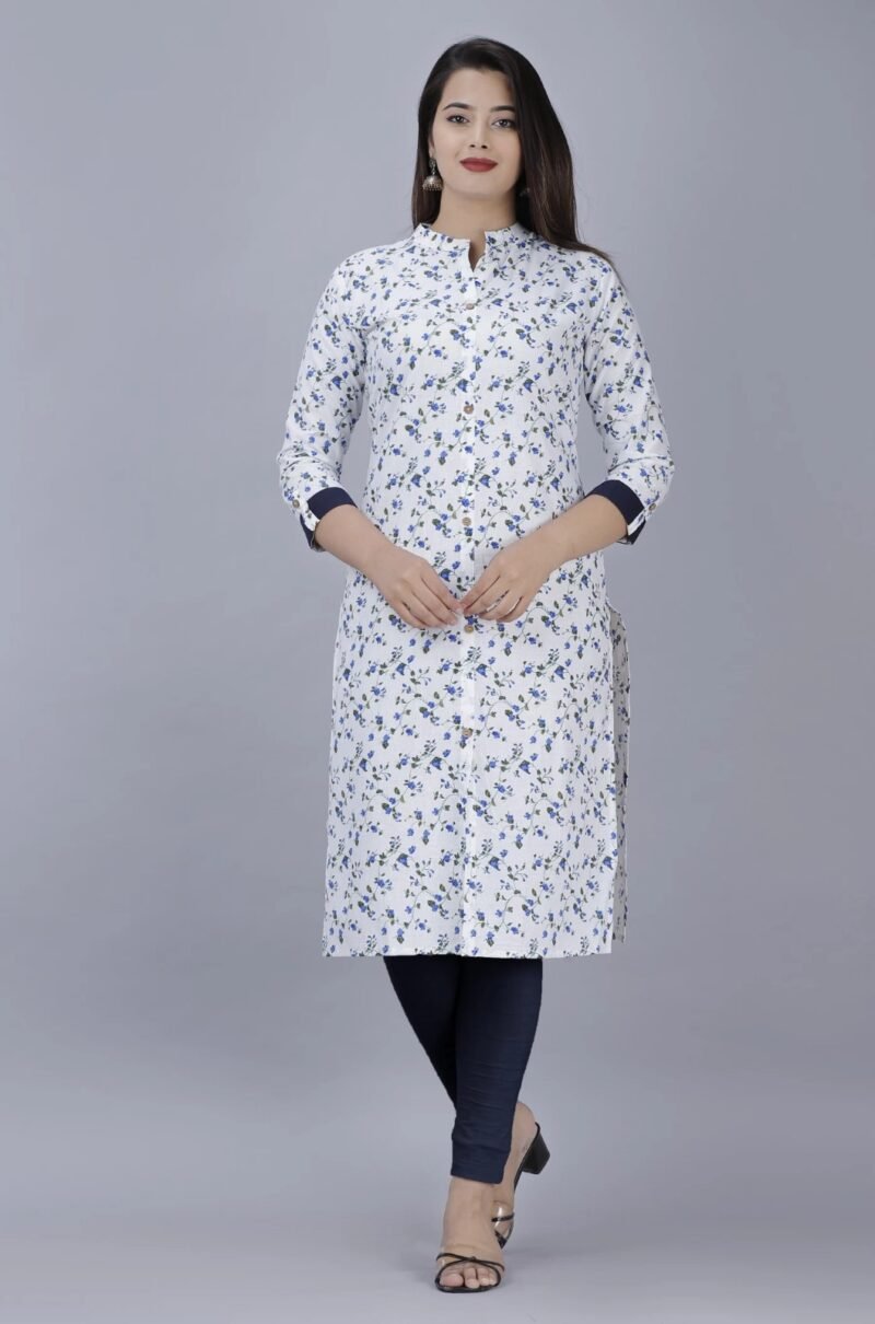 Elegant White Floral Printed Kurti (1-Piece) - Image 4