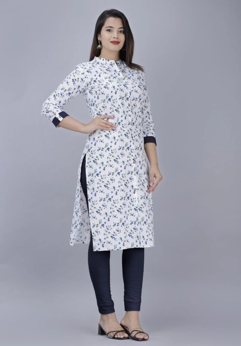 Elegant White Floral Printed Kurti (1-Piece)