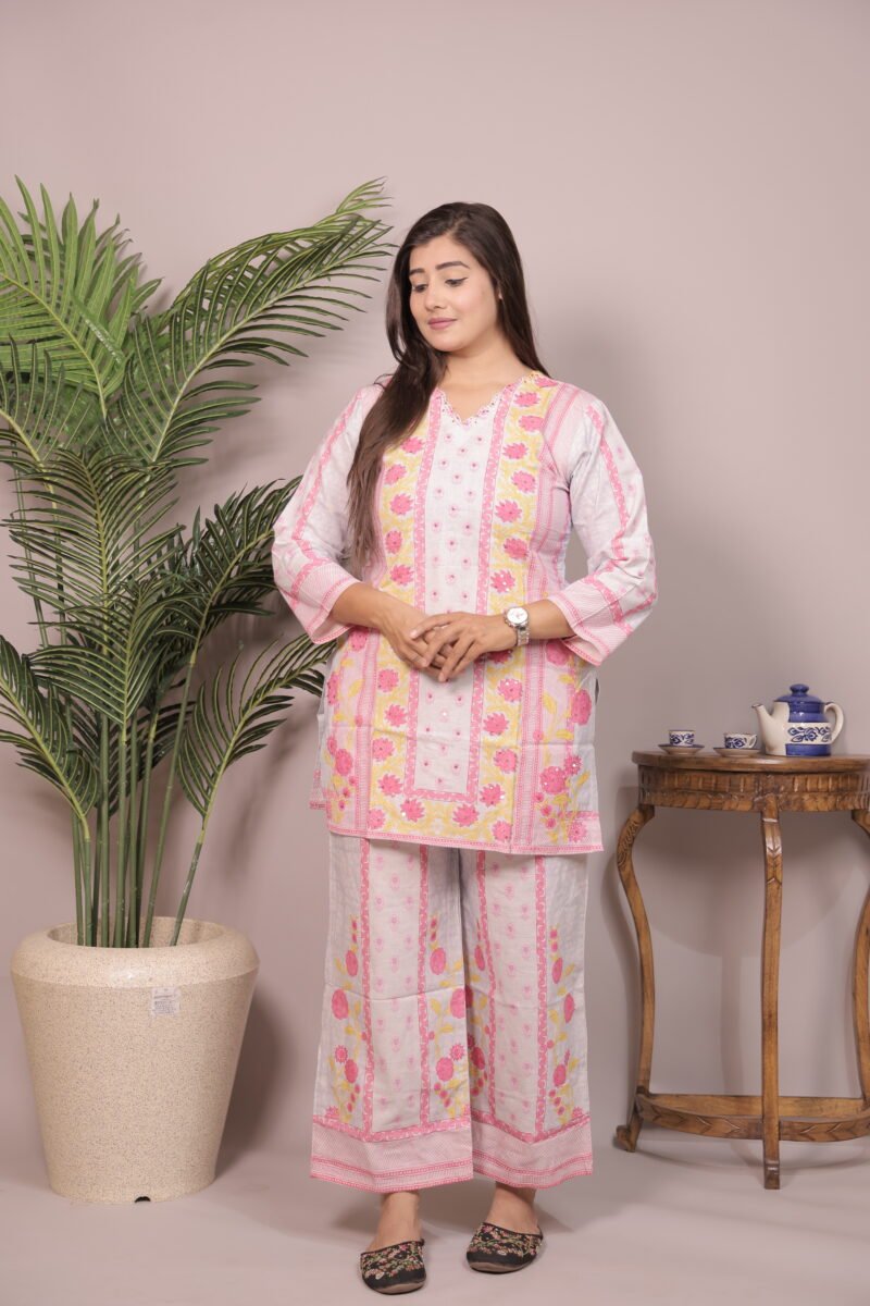 Pure Linen Floral Co-Ord Set with Handwork - Image 2