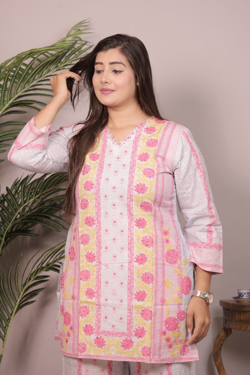 Pure Linen Floral Co-Ord Set with Handwork - Image 3