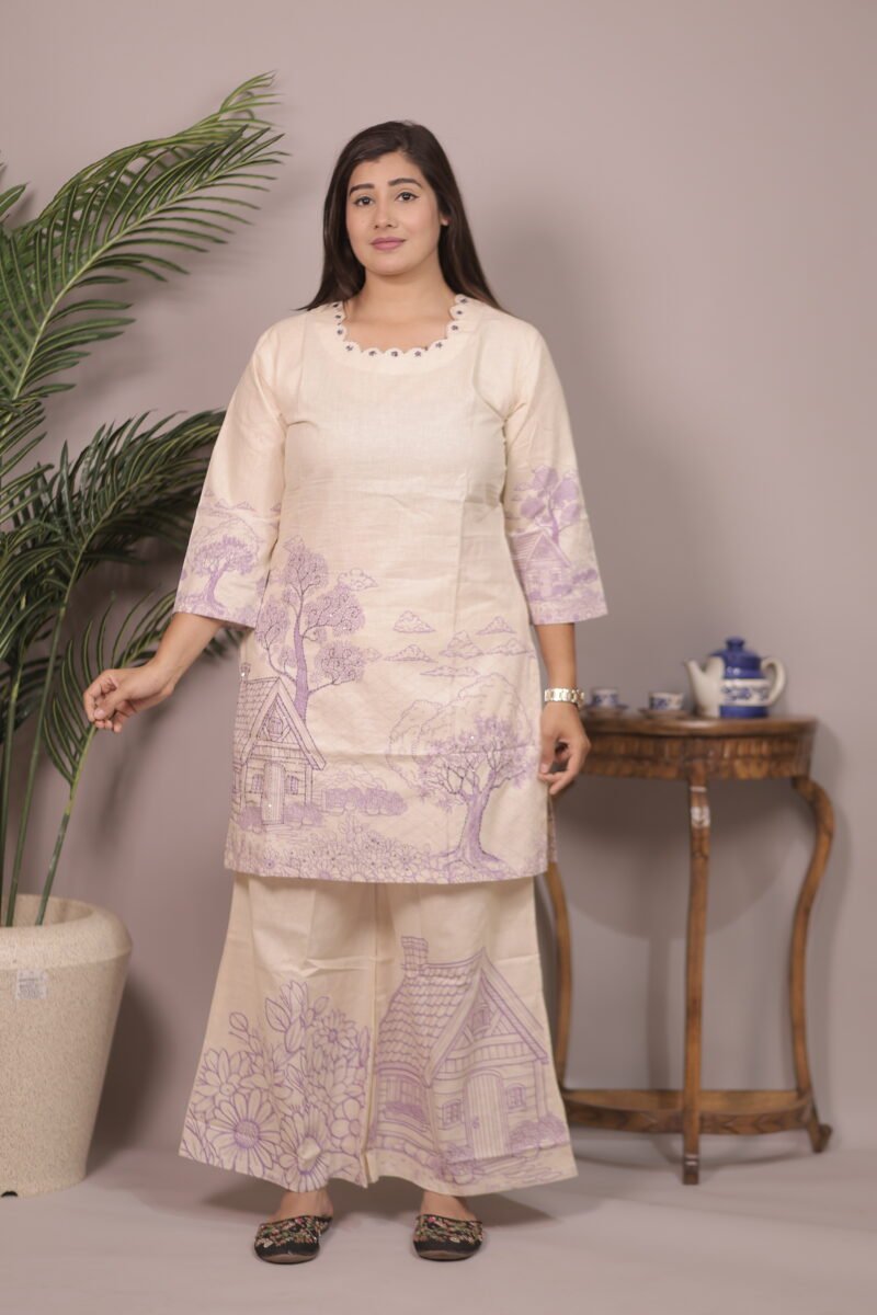 Purple Print Cambric Cotton Co-ords Set - Image 2