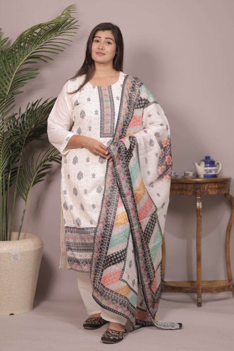 Printed Off-white cotton with Shilpi work - Image 3