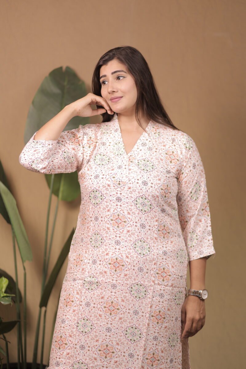 Pastel Tile Print Heavy Rayon Kurti Set - Image 2