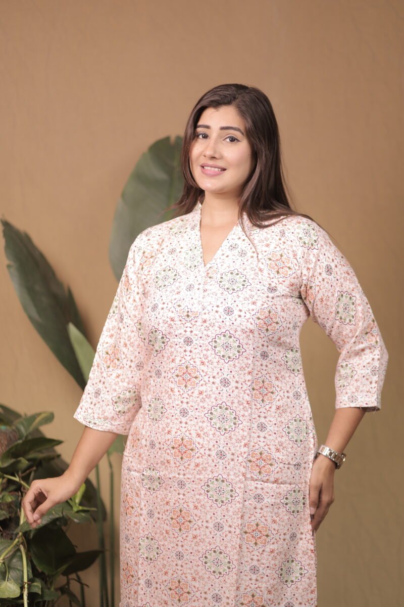 Pastel Tile Print Heavy Rayon Kurti Set - Image 3
