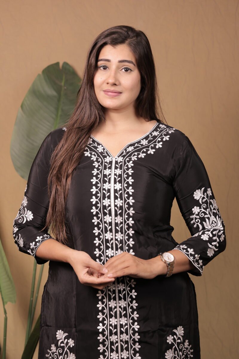 Black Ivory Cotton Co-ords Set with Shilpi Embroidery - Image 2