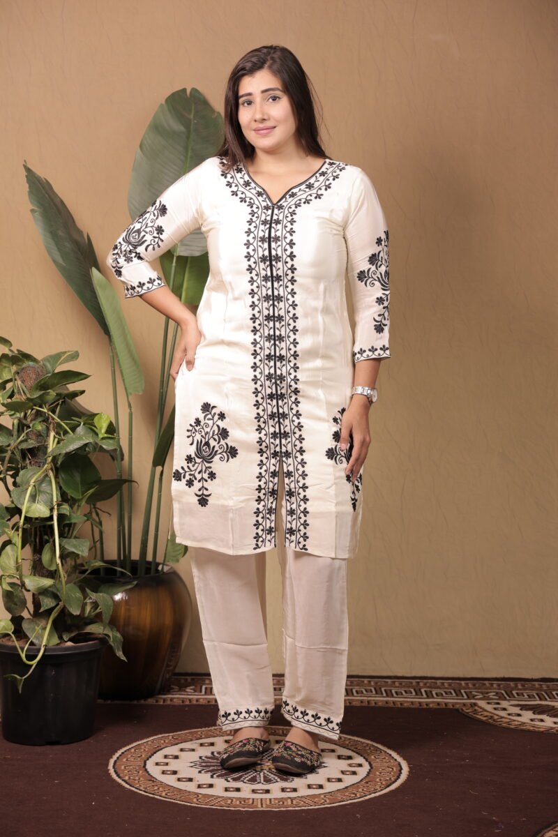 White Ivory Cotton Co-ords Set with Shilpi Work - Image 2