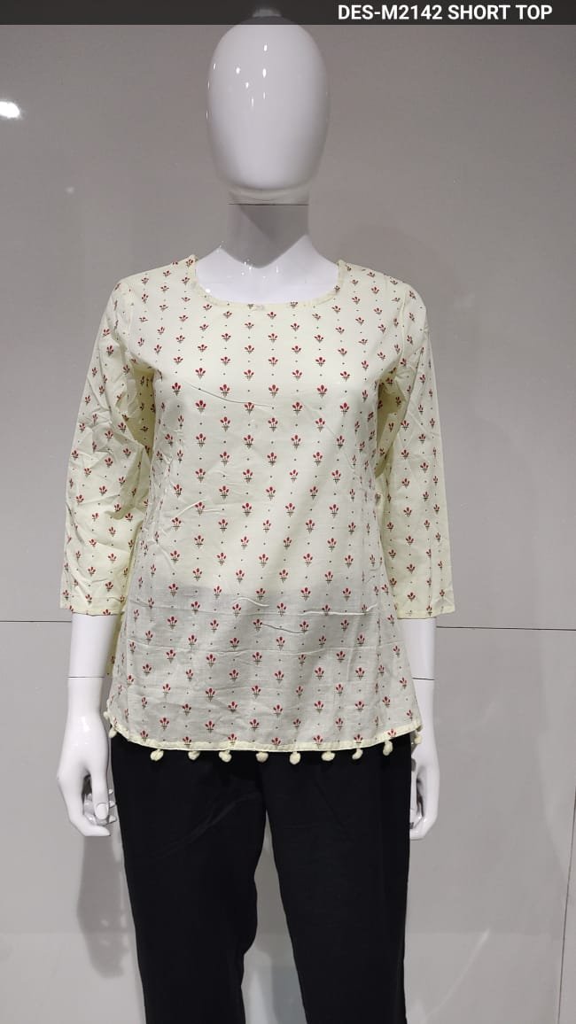 Cream Blossom Pure Cotton Kurti - Image 3