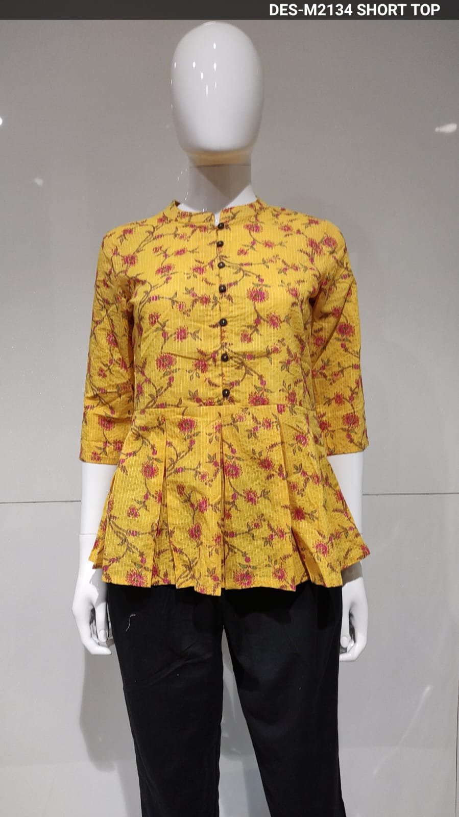 Sunshine Yellow Pure Cotton Peplum Kurti - Image 3