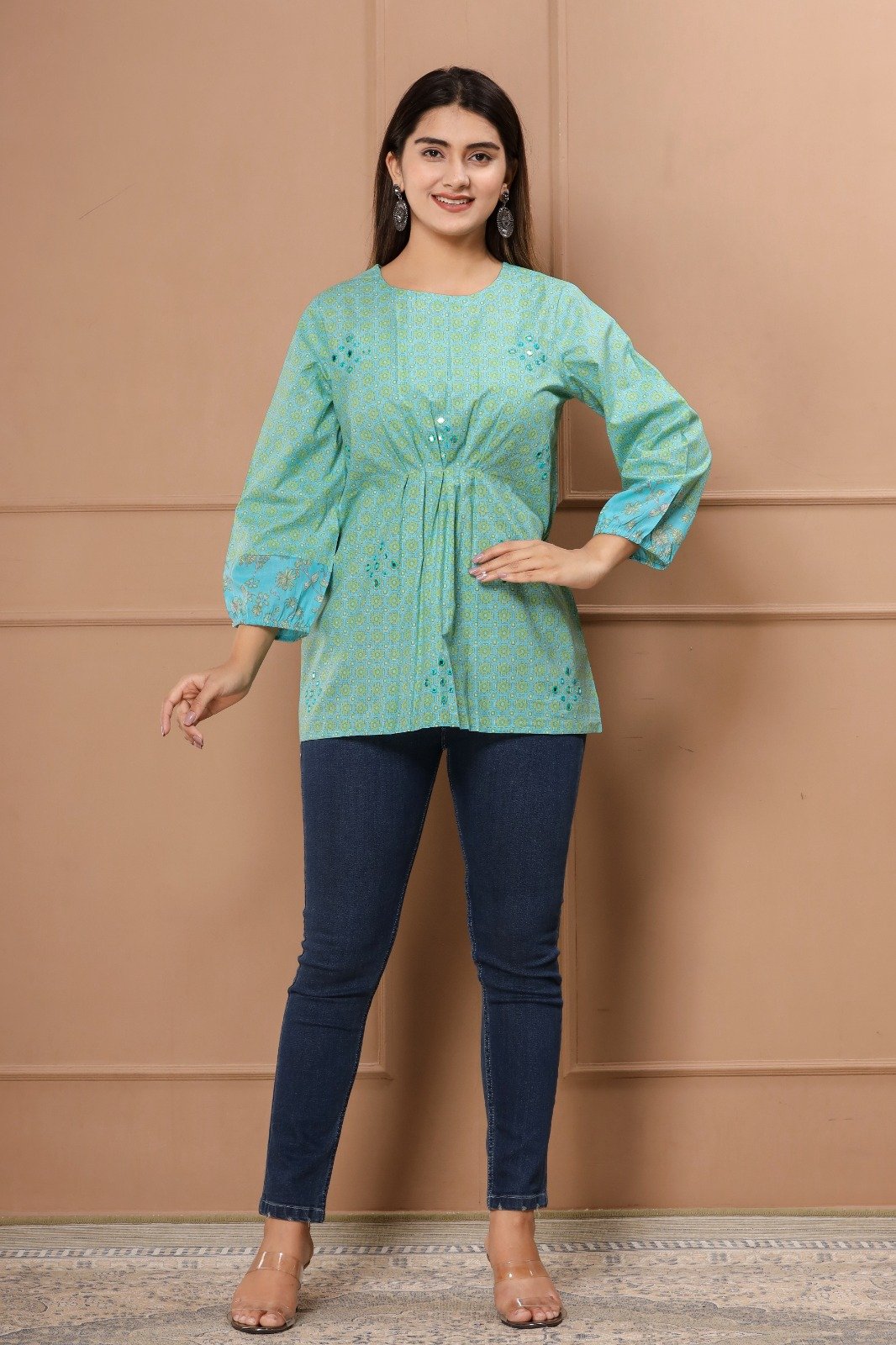 Elegant Sea Green Cotton Kurti